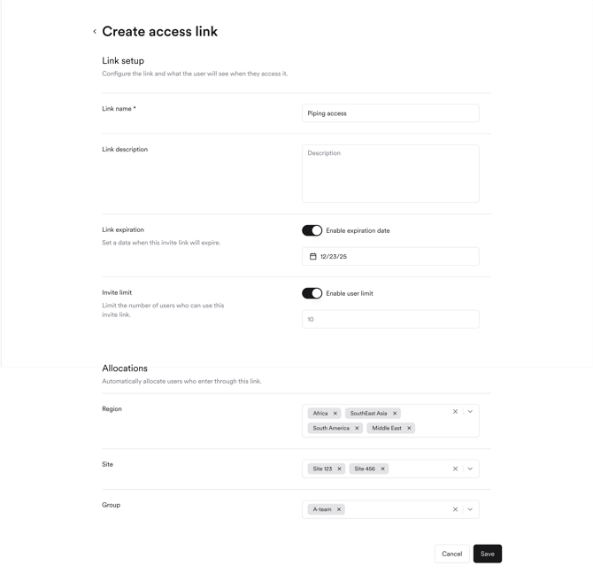 Create Access Link Filled
